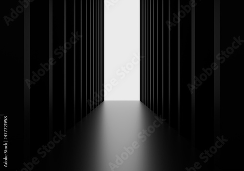 Photo Abstract futuristic black corridor interior, Modern minimal background, 3D Rende