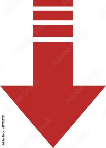 Fotografie, Obraz 下向きの赤い矢印のシンプルなイラスト