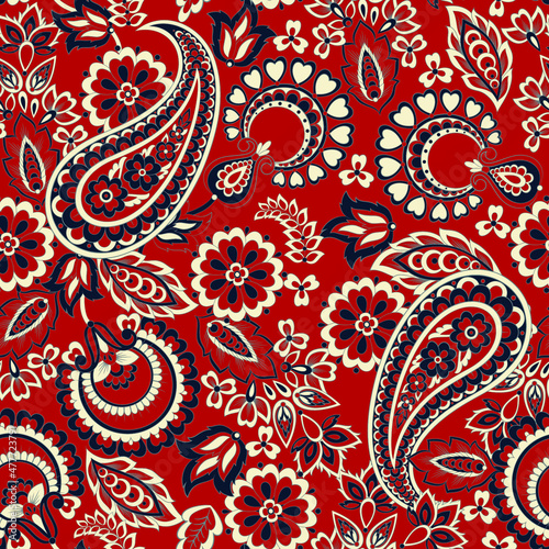 Paisley seamless vector pattern. Vintage background in batik style