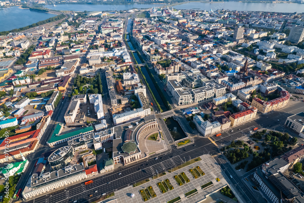 Fototapeta premium Panoramic aerial top view of Kazan republic of Tatarstan Russia