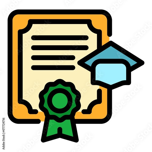 High degree diploma icon. Outline high degree diploma vector icon color flat isolated