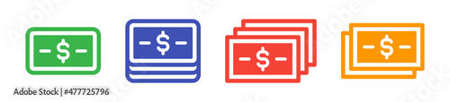 Dollar money icon in colorful design. Dollar bills icon set.