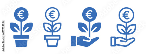 Euro money plant growth icon isolated on white background. Financial investments icon.