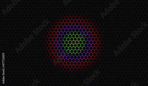 Black hexagon background and colored light