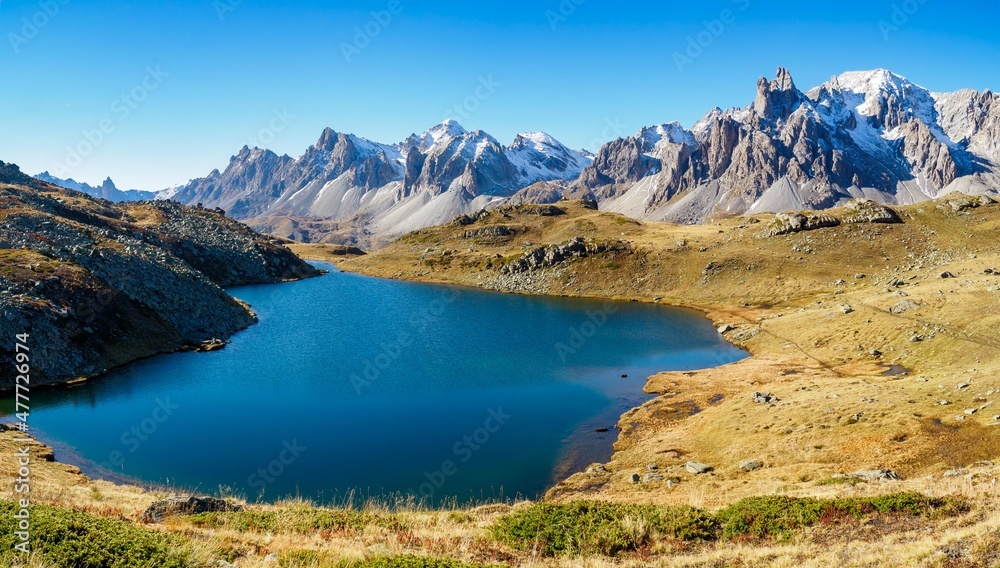 Lake Long view in Ecrins national park near refuge Drayeres, France Lake Long view in Ecrins national park near refuge Drayeres, France