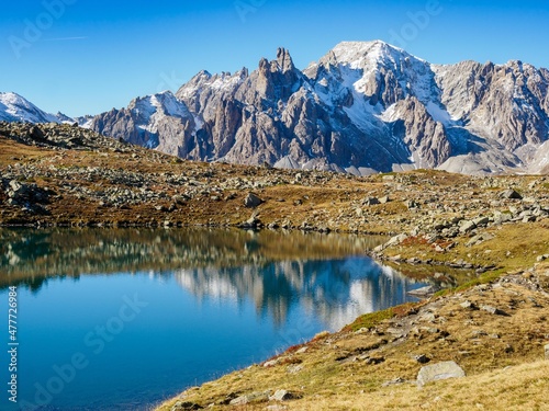 Lake Rong view in Ecrins national park near refuge Drayeres, France