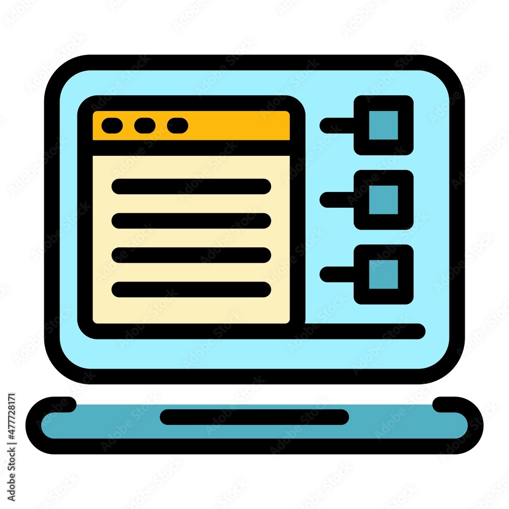 Customer data laptop icon. Outline customer data laptop vector icon color flat isolated Customer data laptop icon. Outline customer data laptop vector icon color flat isolated
