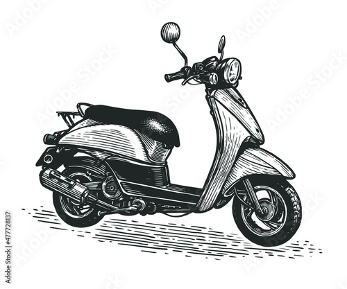 Tela Scooter sketch. Moped for delivery, scooter for tourism