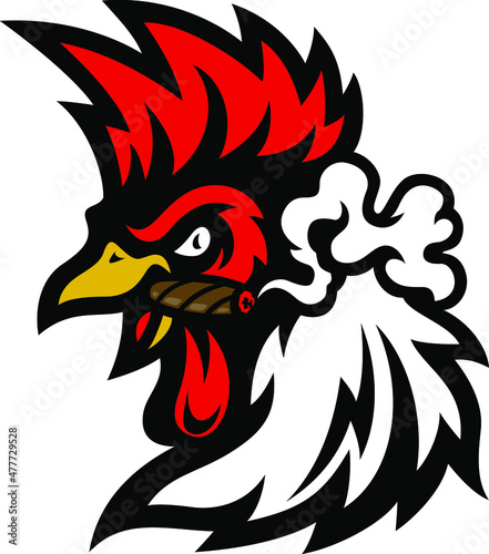 Aggressive Rooster Smoking Cigar Mascot Design