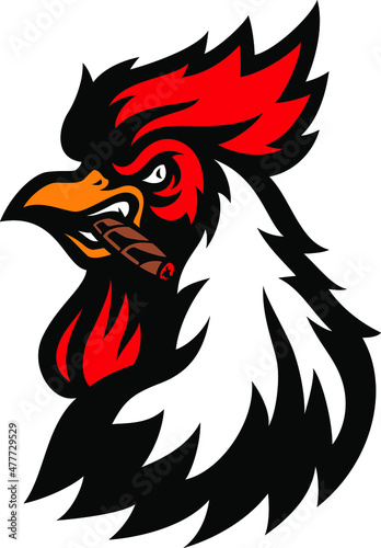 Aggressive Rooster Smoking Cigar Mascot Design