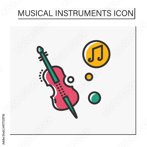 Cello color icon. Classical string orchestral musical instrument.Classical  ethnic and modern music. Music from different countries. Isolated vector illustration