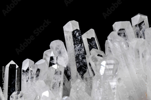 Macro Mineral Stone Rhinestone in Crystals on a Black Background