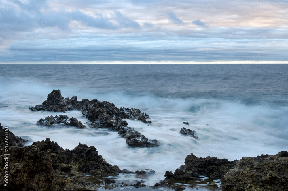 Paysage de la côte sauvage méditerranéenne de la Pointe Sainte-Hospice du cap Ferrat dans les Alpes-Maritimes en hiver le soir Paysage de la côte sauvage méditerranéenne de la Pointe Sainte-Hospice du cap Ferrat dans les Alpes-Maritimes en hiver le soir
