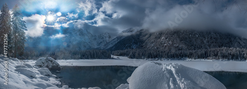 Ski mountaineering on mount Mangart, near the Slovenian border, Friuli-Venezia Giulia, Italy