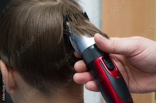 Wallpaper Mural Under the haircut of a guy at home due to quarantine, the concept of home hygiene. Torontodigital.ca