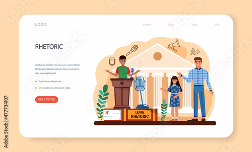 Rhetoric class web banner or landing page. Students training public