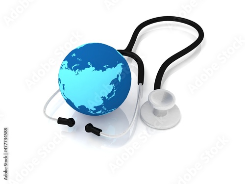 3d rendering globe with stethoscope
