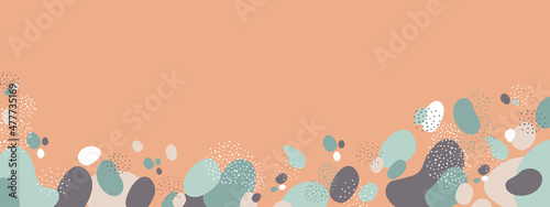 Art horizontal background border with abstract pastel colored shape on beige. Trendy cover template design for banner, web, decoration, design. Vector illustration. 