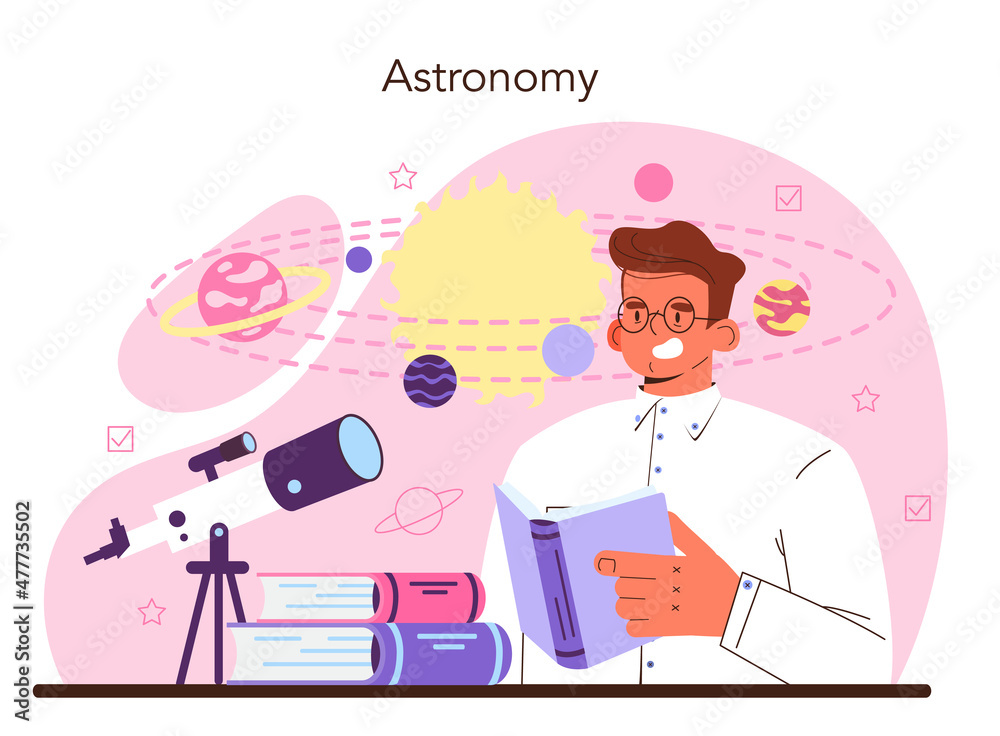 Astronomy and astronomer concept. Professional scientist looking through