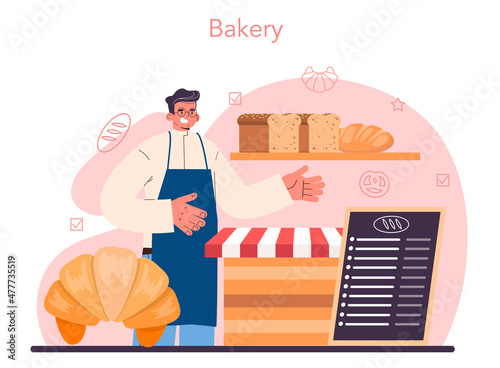 Baker concept. Chef in the uniform baking bread. Baking pastry process.