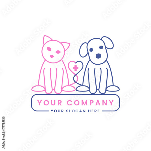 Vector logo design template for veterinary clinics. Line icon of cat and dog.
