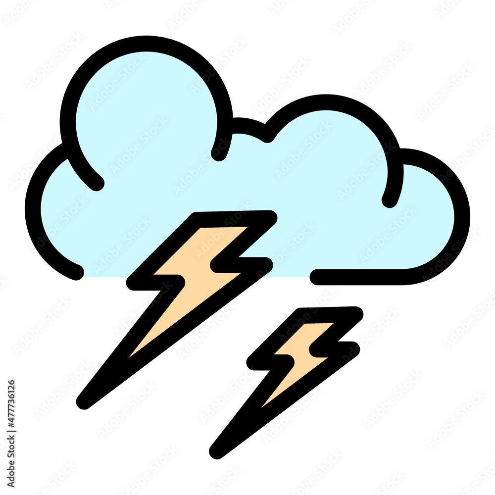 Lightning clouds icon. Outline lightning clouds vector icon color flat isolated Lightning clouds icon. Outline lightning clouds vector icon color flat isolated
