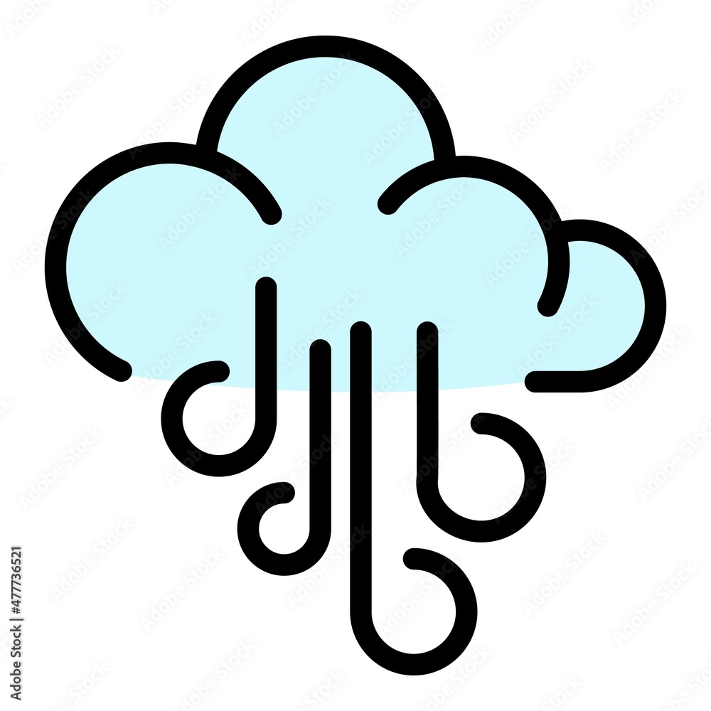 Windy cloud icon. Outline windy cloud vector icon color flat isolated Windy cloud icon. Outline windy cloud vector icon color flat isolated