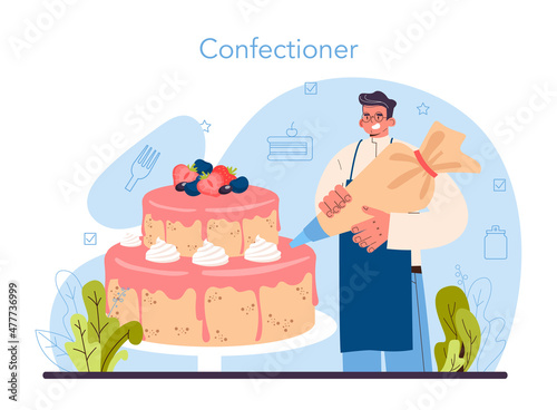 Confectioner concept. Professional confectioner chef making different
