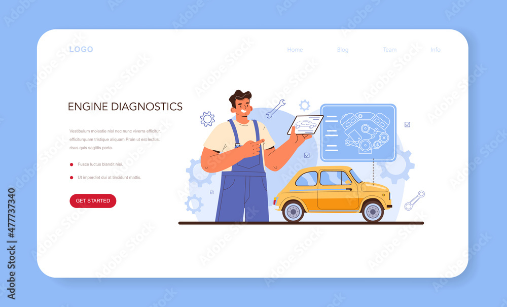 Car repair service web banner or landing page. Automobile engine got fixed Car repair service web banner or landing page. Automobile engine got fixed