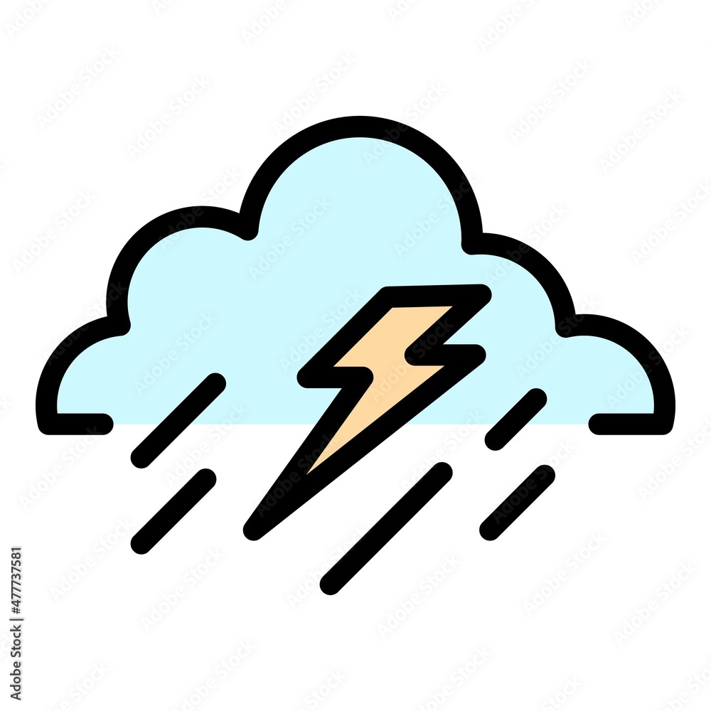Lightning bolt cloud icon. Outline lightning bolt cloud vector icon color flat isolated Lightning bolt cloud icon. Outline lightning bolt cloud vector icon color flat isolated
