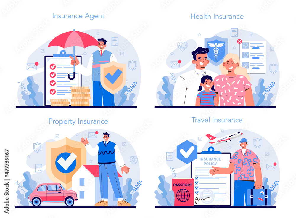 Insurance agent concept set. Idea of security and protection of property Insurance agent concept set. Idea of security and protection of property