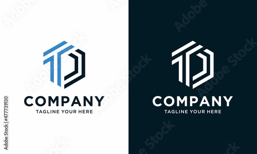 TD initial letters hexagon monogram logo - Vector design template. on a black and white background.