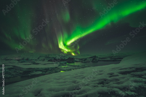 Northern Lights and Aurora Borealis over Joekulsarlon Glacier Lagoon in South Iceland © Mathias