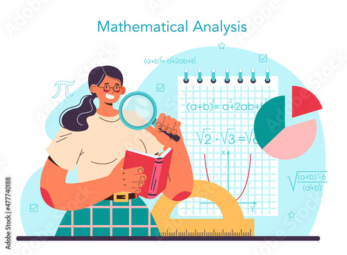 Mathematician concept. Mathematician use scientific formulas and diagrams