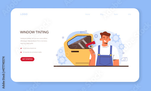 Car repair service web banner or landing page. Automobile window