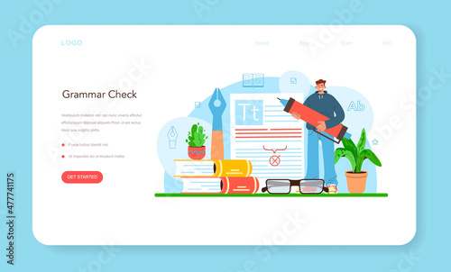 Proofreader web banner or landing page. Printing house technology process