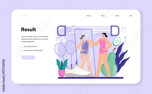 Slimming process web banner or landing page. Person losing