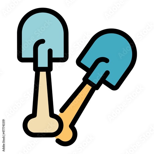 Shovels icon. Outline shovels vector icon color flat isolated
