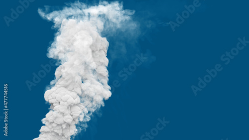 white thick pollute smoke column emission from volcano, isolated - industrial 3D illustration