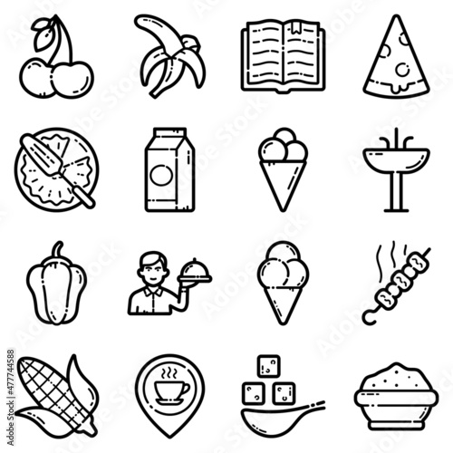 Food Set Flat Icon Set Isolated On White Background