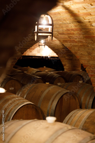 old cellar with wine barrels