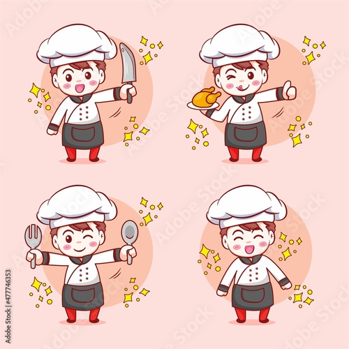 Cute Male Chef Sets Vector