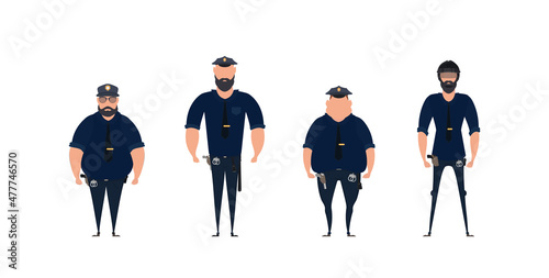Police officer in a standing pose. Policemen set isolated on white background. Vector illustration