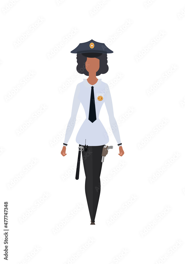 Young female officer in, professional military female character vector Illustration