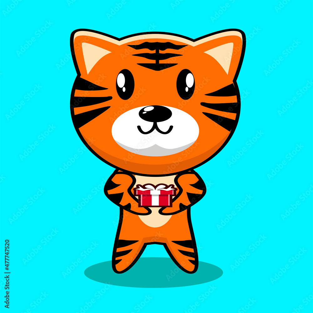 tiger cute character with gift vector design