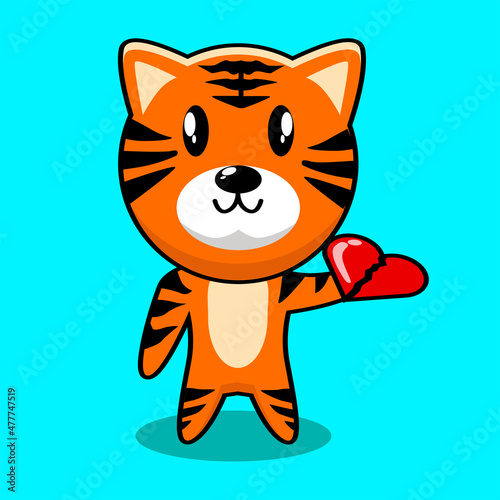 tiger cute character with broken heart  vector