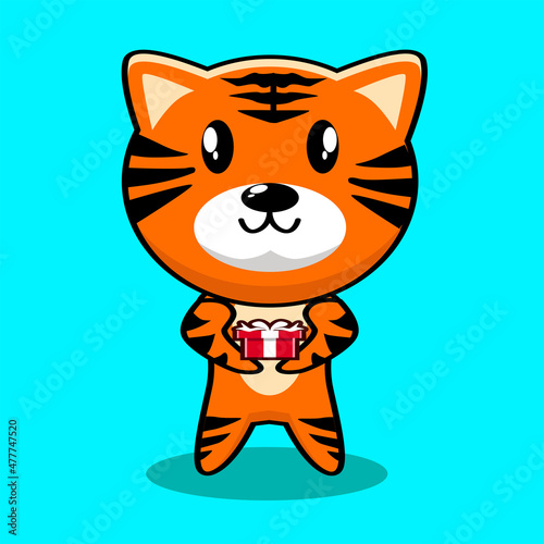 tiger cute character with gift vector design