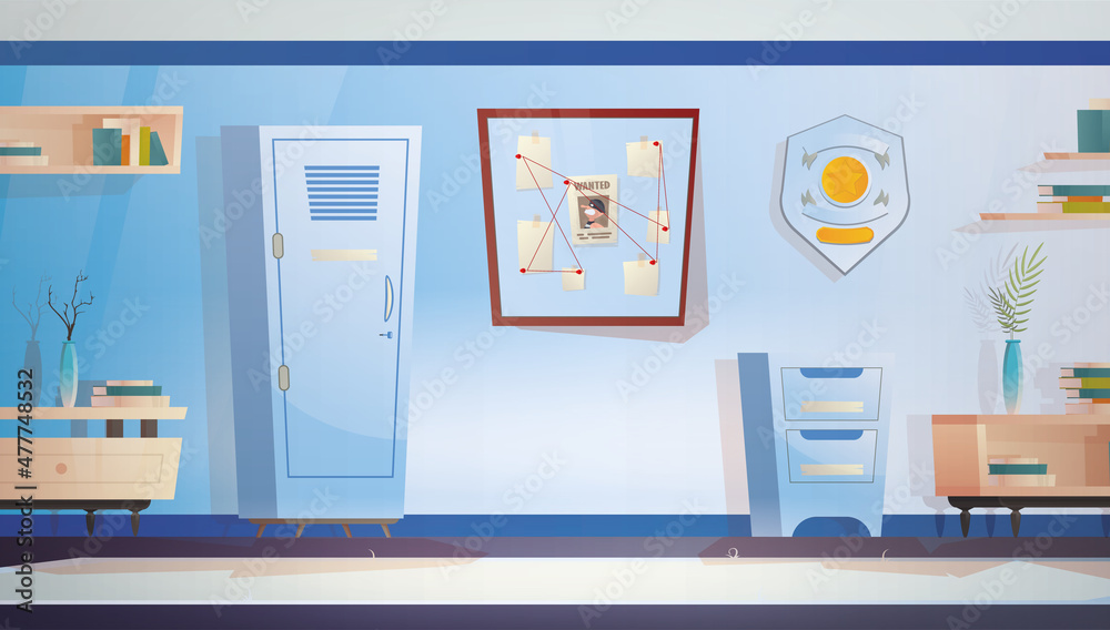 Police station or department, investigation office room interior ...