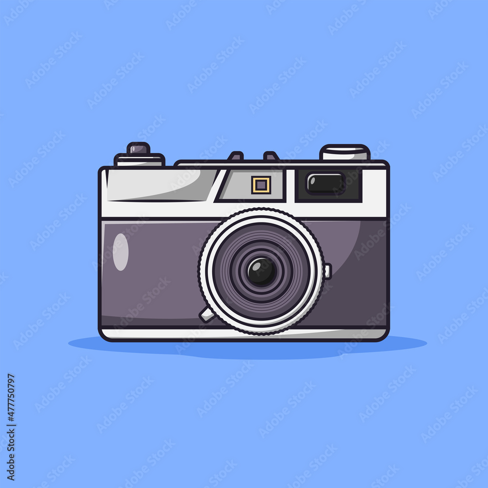 camera vector icon, cartoon illustration on blue background for web, landing page, sticker, banner, flyer, wallpaper