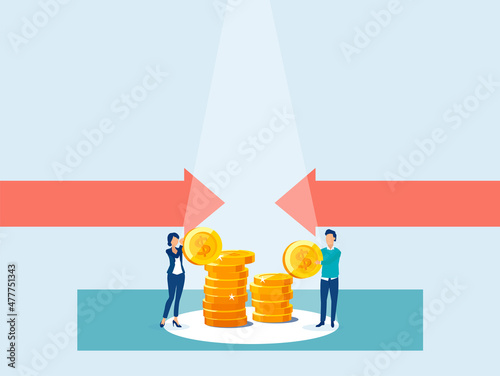 Vector of a young man and woman merging their capital for business investment opportunity